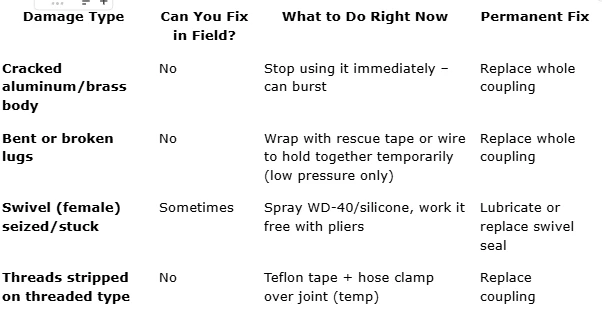 What to do if the Fire Hose Delivery Coupling starts leaking or gets damaged?