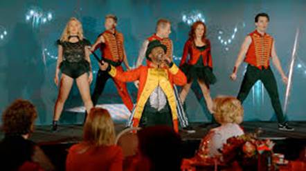 Business event entertainment is explained in a longer, natural way that still keeps the meaning right.