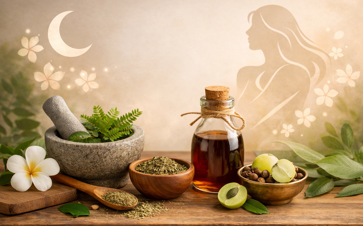 Ayurvedic syrup and herbs for hormonal balance and menstrual wellness, promoting natural women’s health care.