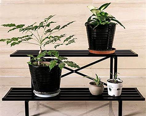 2 Tier Indoor Outdoor Potted Plant Shelf Heavy Duty Metal Plant Stand Sturdy