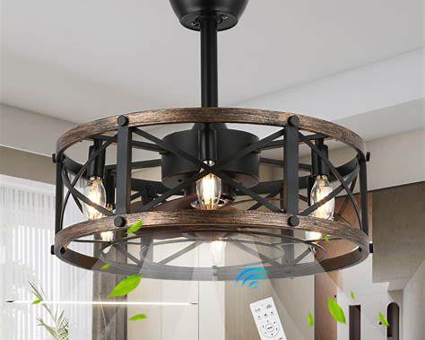 Caged Farmhouse Bladeless Ceiling Fan with Light and Remote
