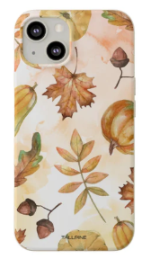 Phone case with autumn-toned abstract pattern.