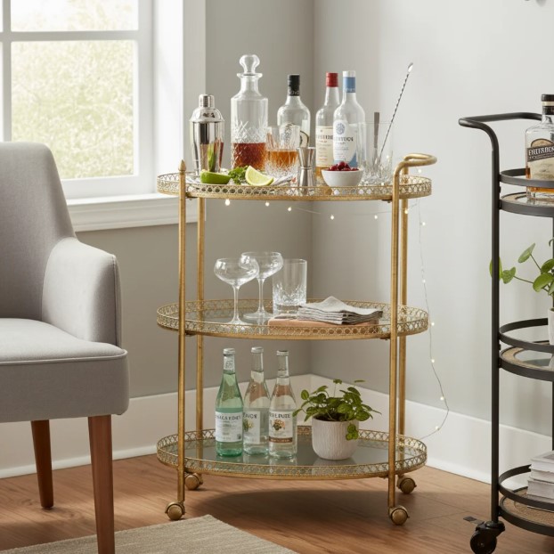 Gold Metal Rolling Bar Cart 