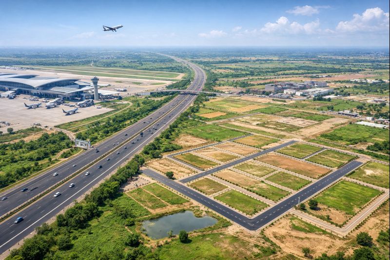 YEIDA planned residential plots near Jewar Airport with structured sector development along the Yamuna Expressway