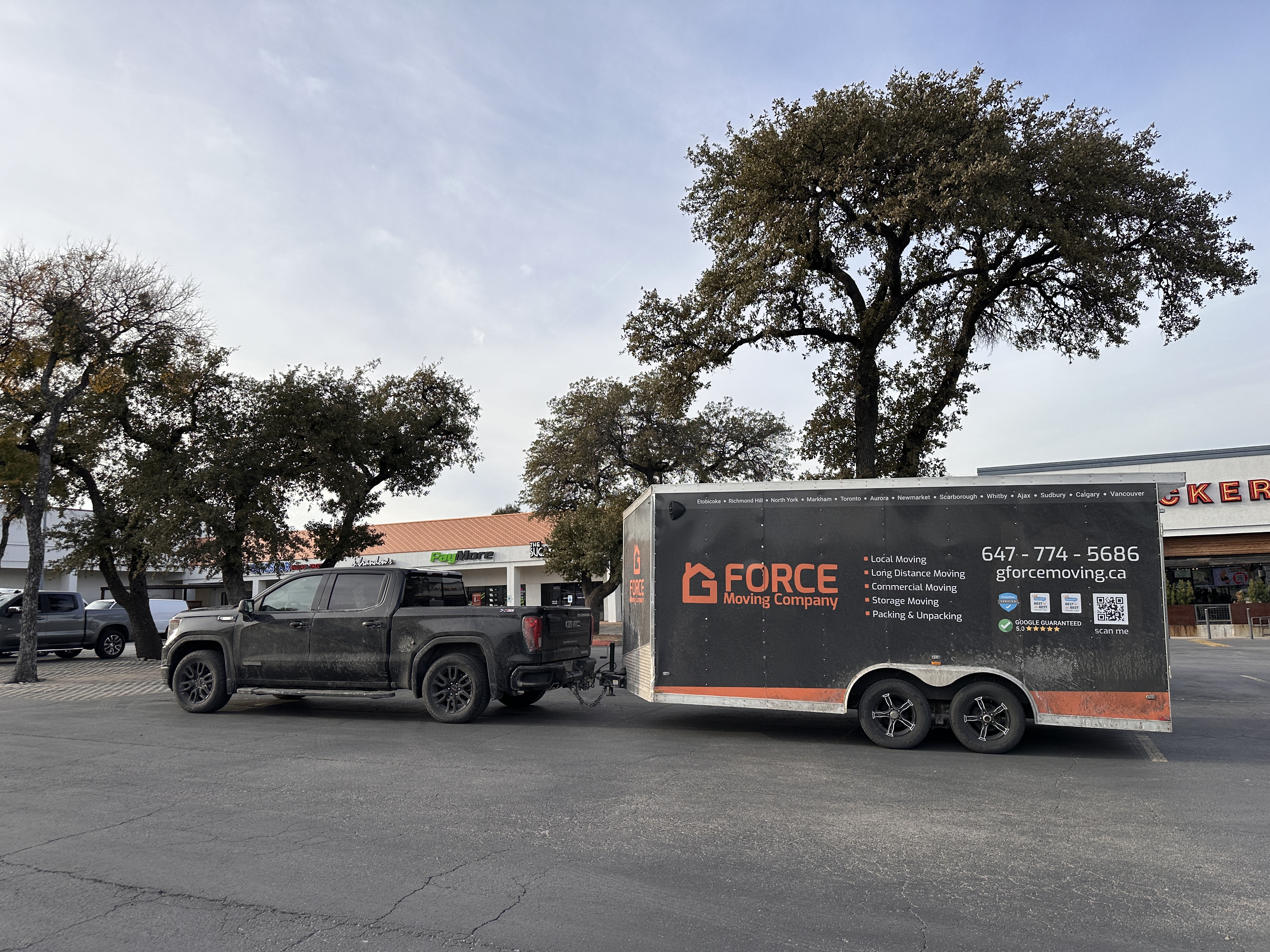 Household goods moving truck in Austin Texas residential area