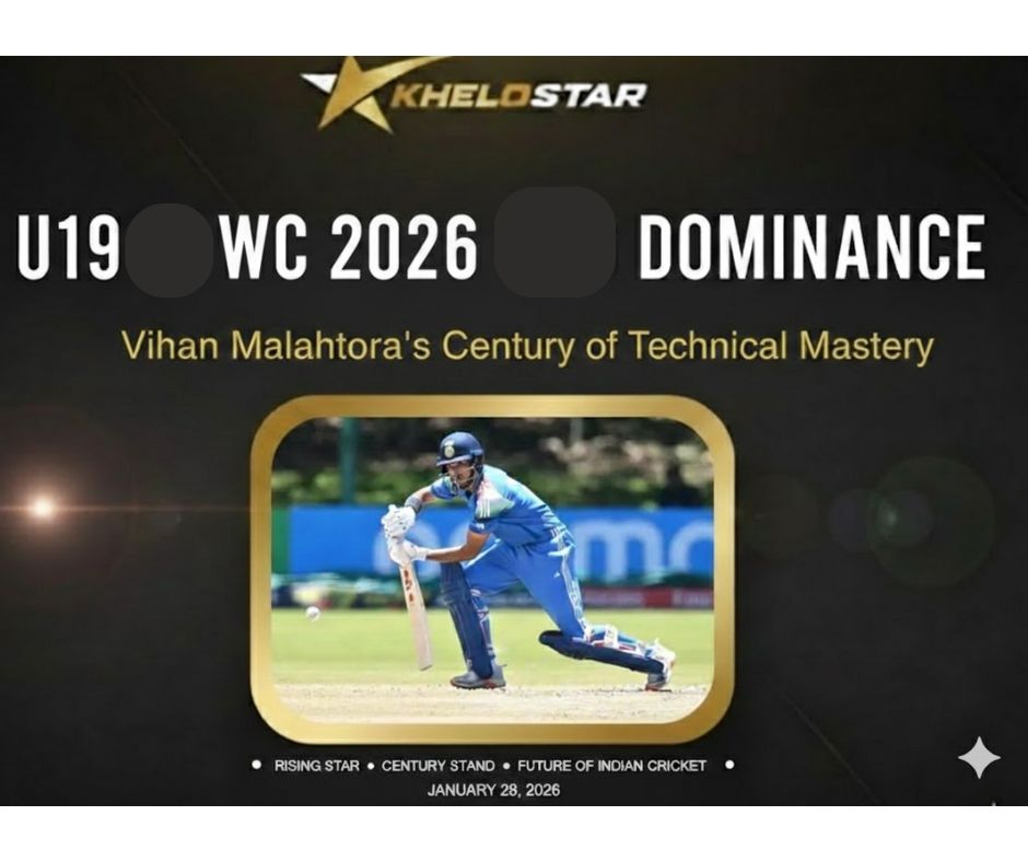 Vihaan Malhotra playing batting shot during U19 World Cup 2026 match - Khelostar cricket coverage of India's 204-run victory over Zimbabwe