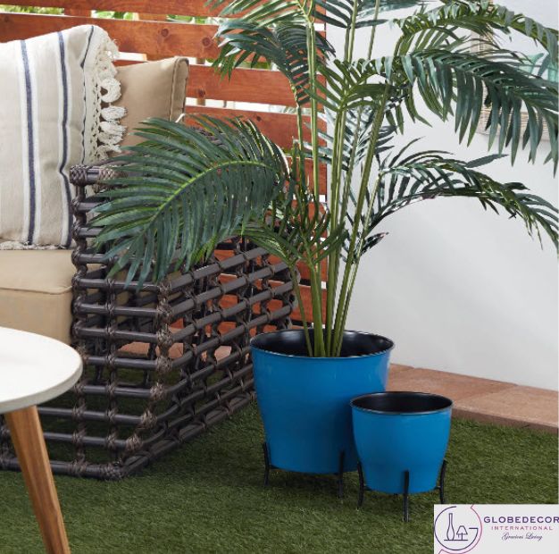 Blue and Black Metal Planter