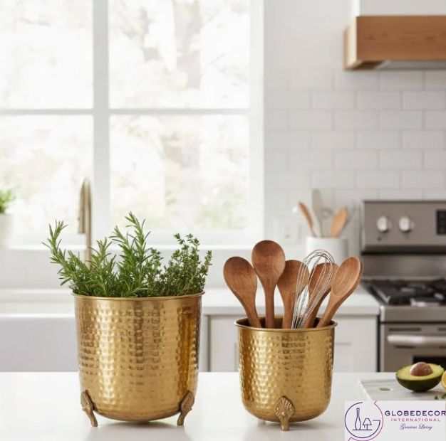 Gold Hammered Metal Planter Pots
