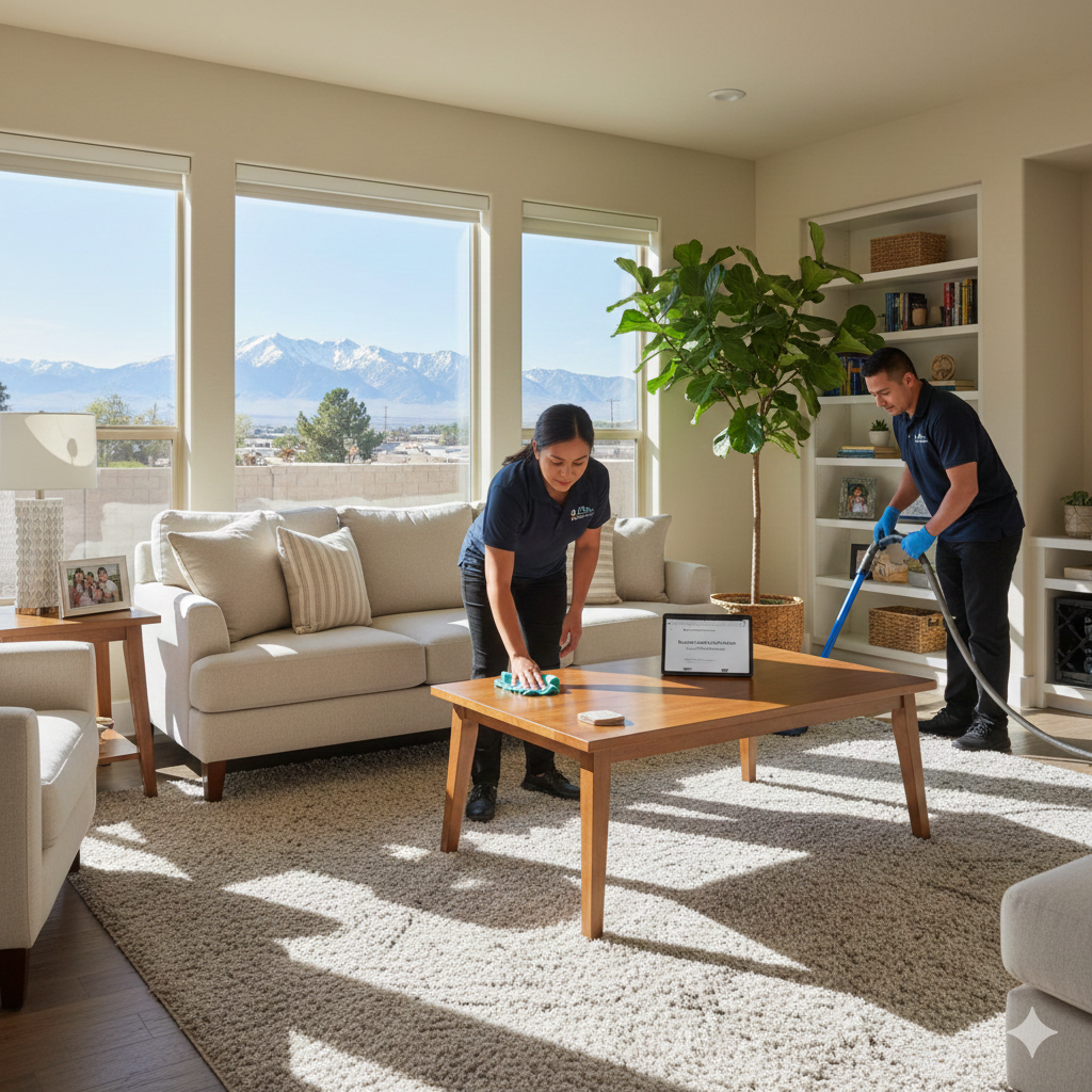 Close-up of deep cleaning services being performed on hard-to-reach baseboards and flooring in a 89502 area apartment.