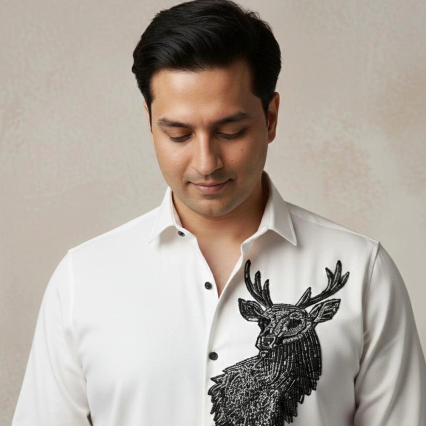 Deer Embroidered White Shirt