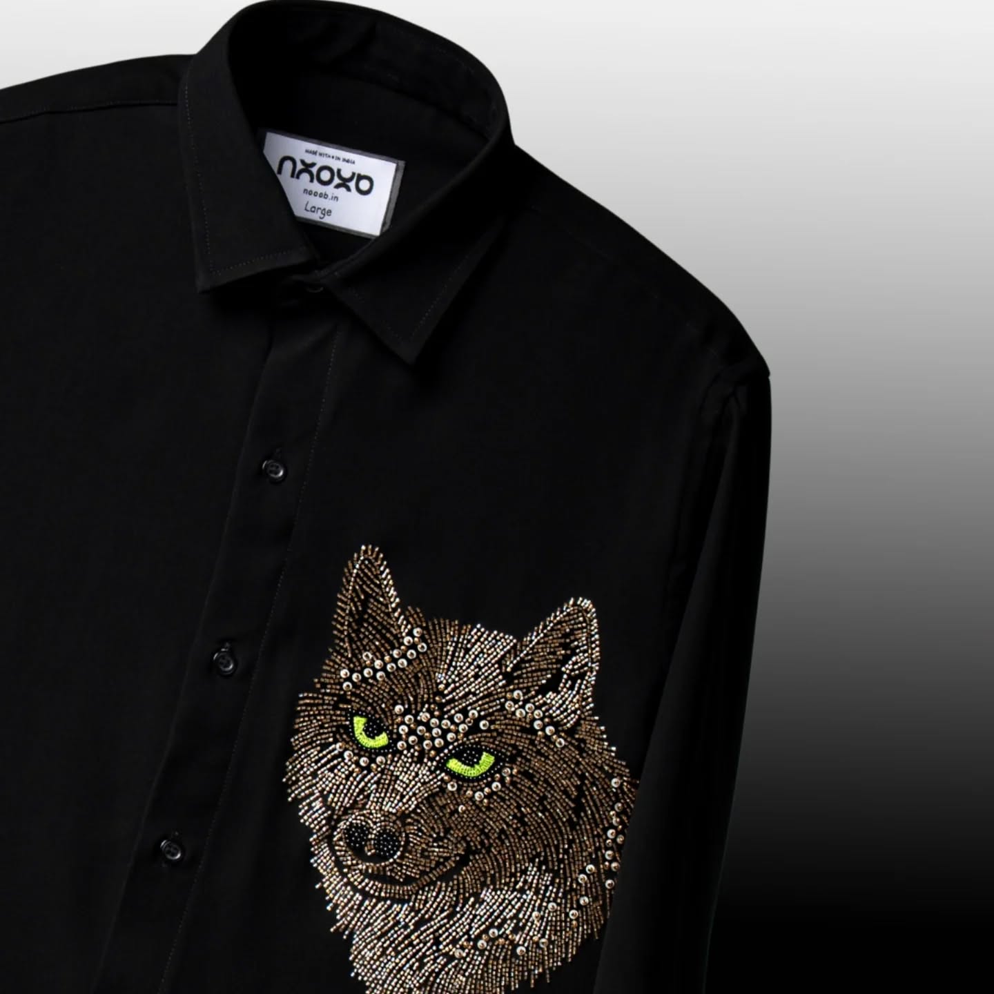 Wolf  Embroidered Black Shirt