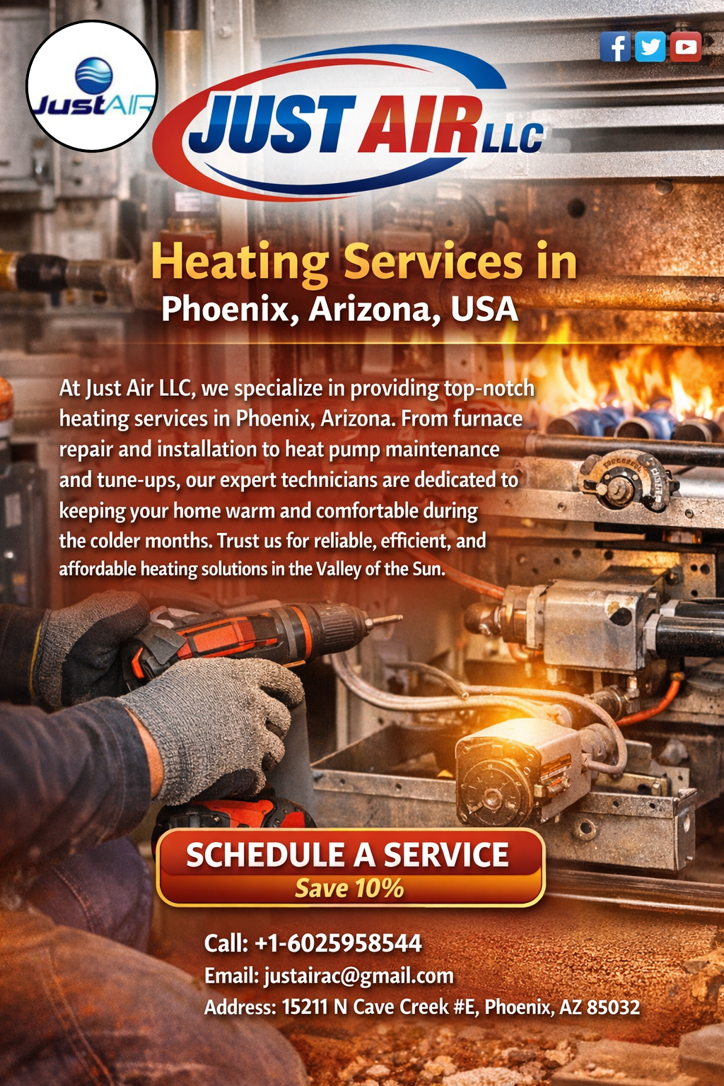 Just Air LLC Heating & Cooling, based in Phoenix, Arizona, is a recognized HVAC contractor that offers comprehensive heating and air conditioning solutions to both residential and commercial customers. With nearly two decades of industry experience, this locally owned business has built a solid reputation for dependable service, successful installs, and fast repairs throughout the Phoenix metro area.