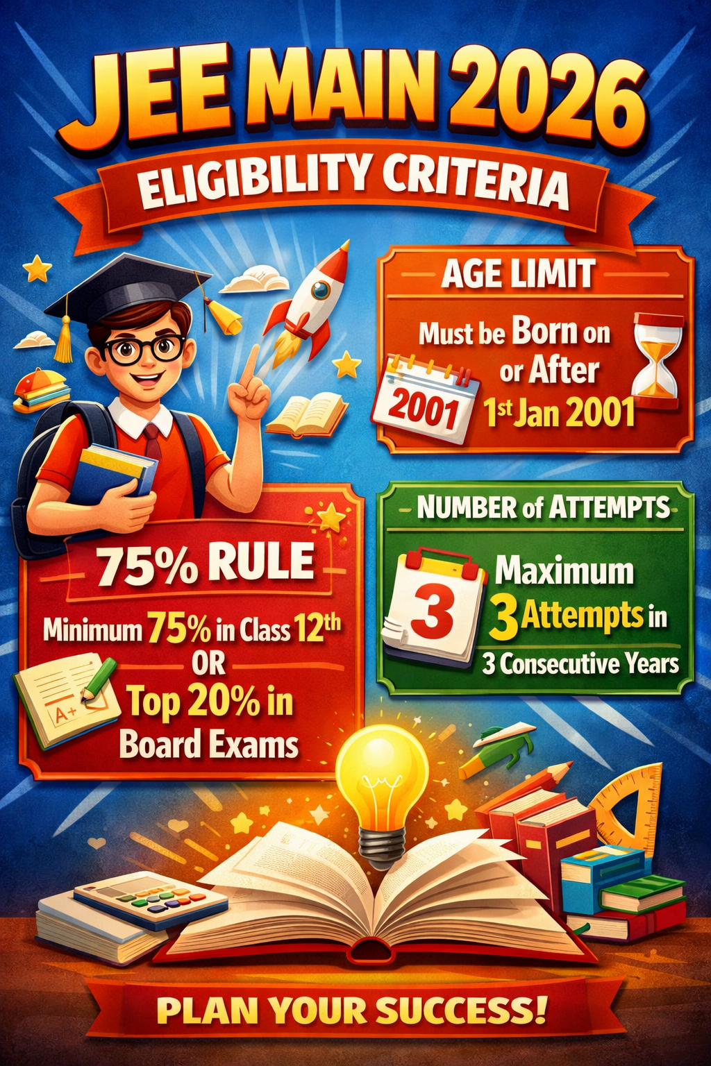 JEE Main 2026 Eligibility Criteria: 75% Rule, Age Limit, and Number of Attempts