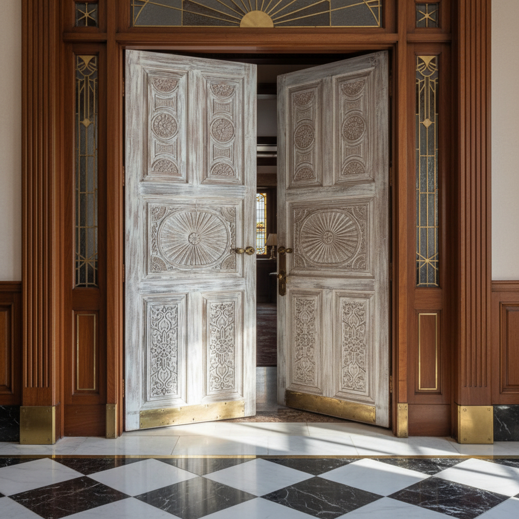 Unique Eclectic Interior Featuring Rustic Armoire & Handmade Furniture