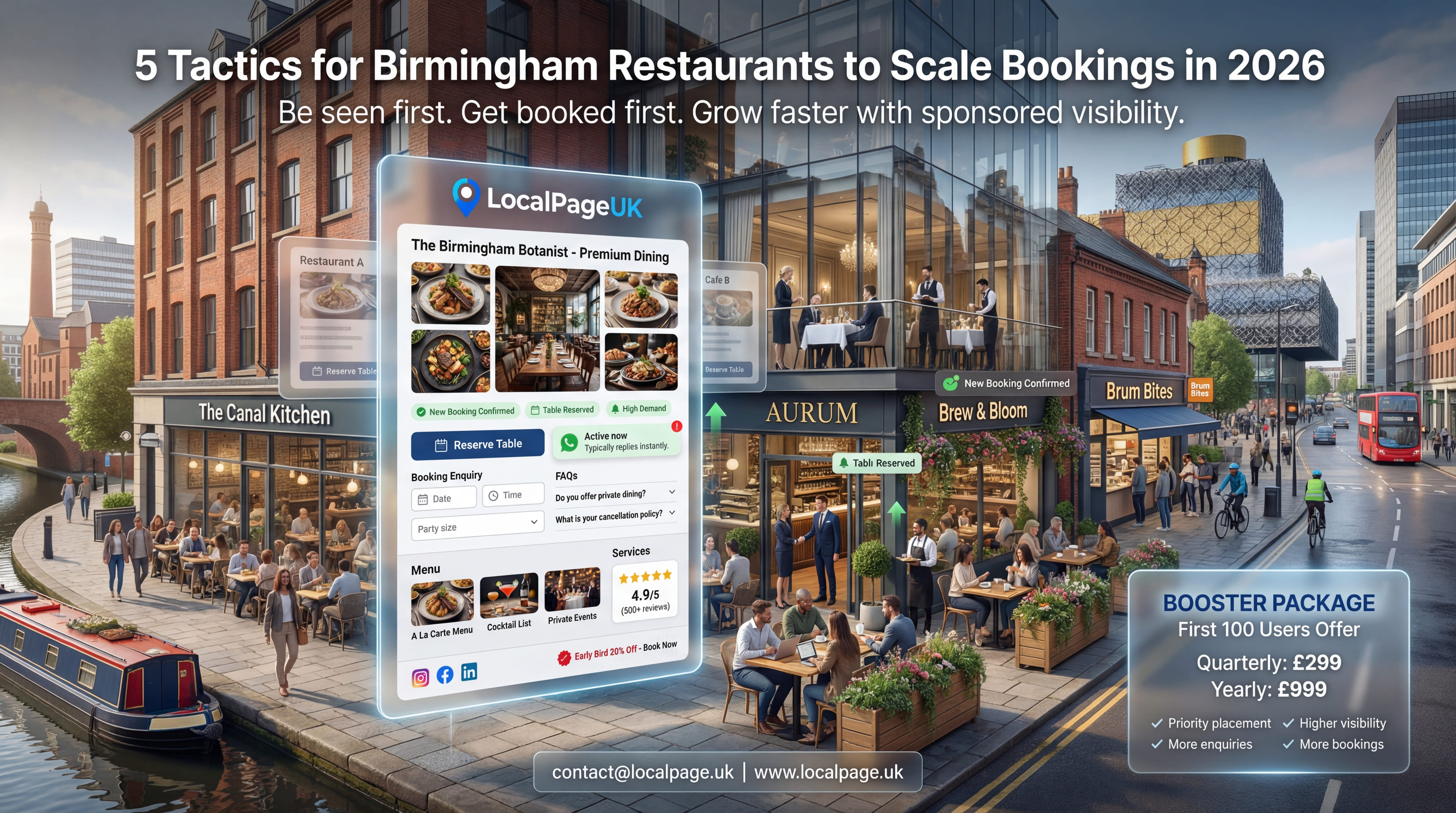 A busy Birmingham restaurant interior in the Jewellery Quarter with customers using a digital reservation app.