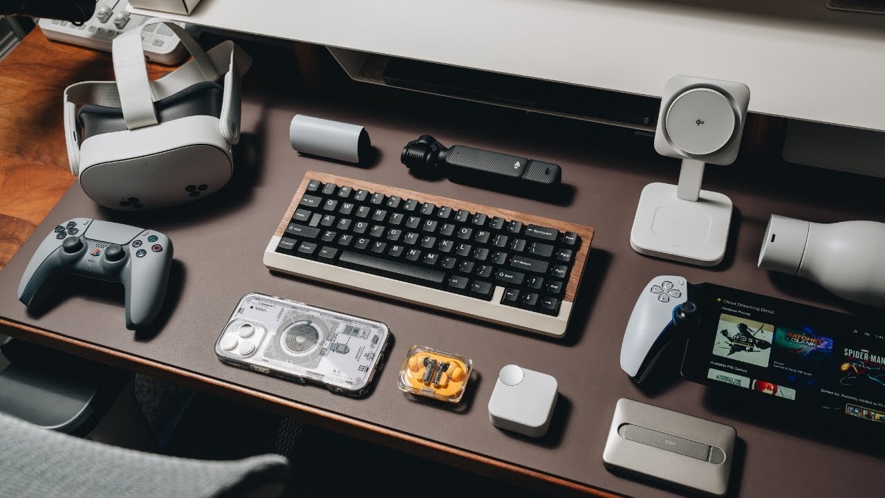 Gadgets & Gaming high-performance gear setup with RGB keyboard, gaming mouse, headset, and widescreen monitor for modern players