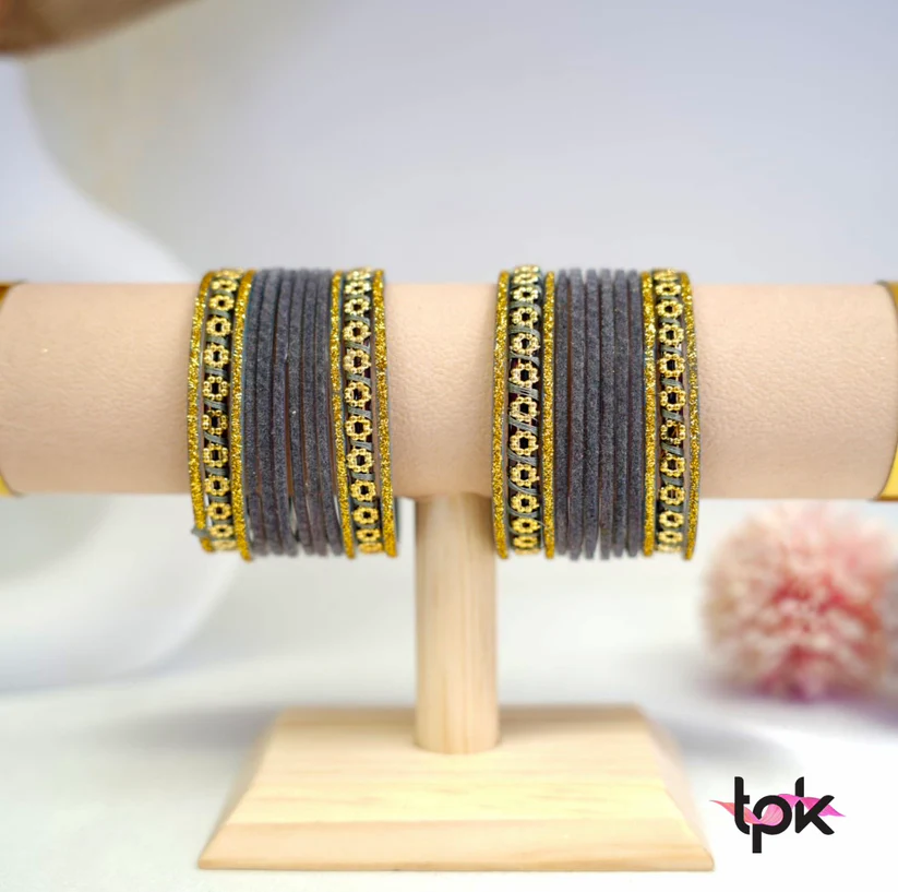 Velvet Glass Bangle Collection – Gray: A Perfect Blend of Sophistication and Tradition