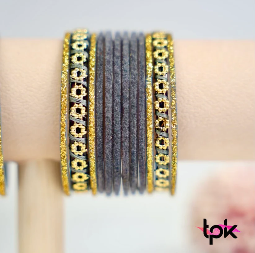 Velvet Glass Bangle Collection – Gray: A Perfect Blend of Sophistication and Tradition