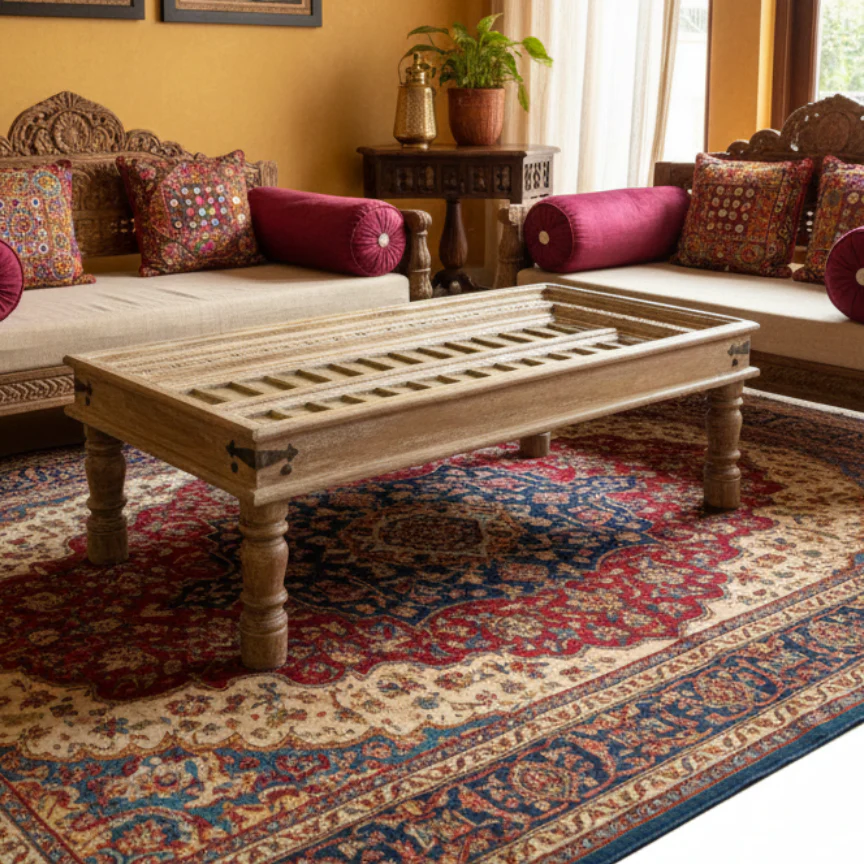 A Table With a Past, Mogul Interior Carved Door Tables