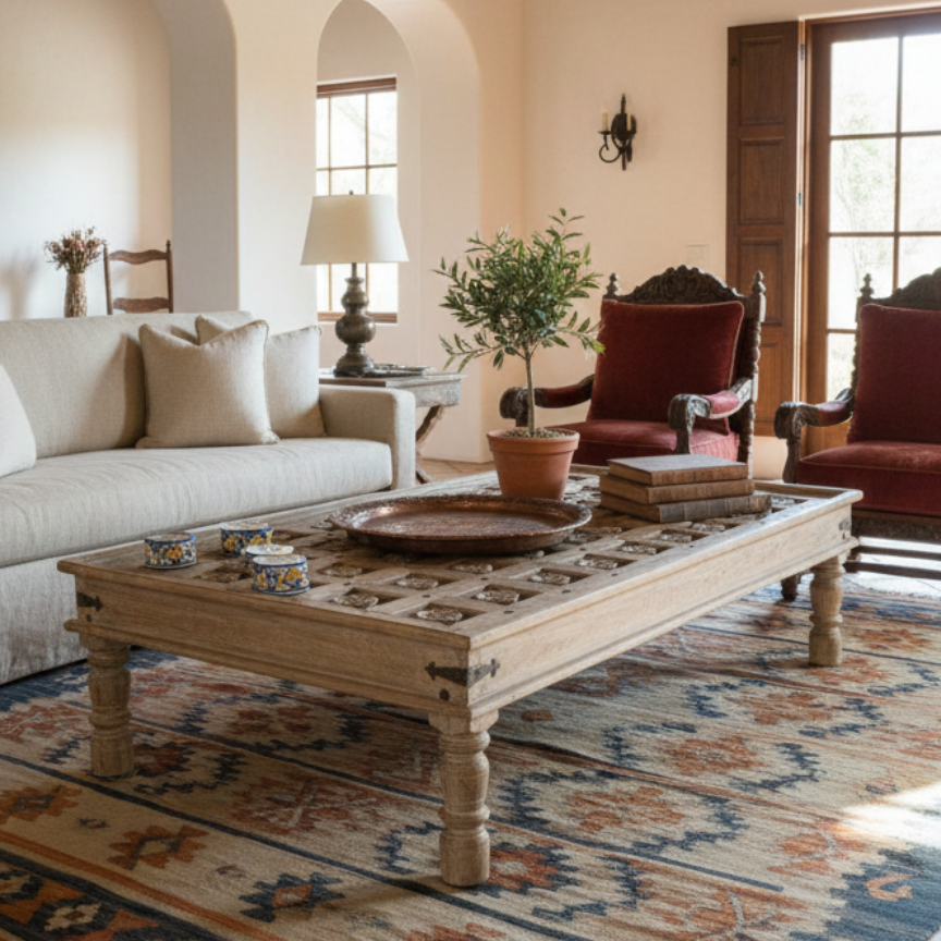A Table With a Past, Mogul Interior Carved Door Tables