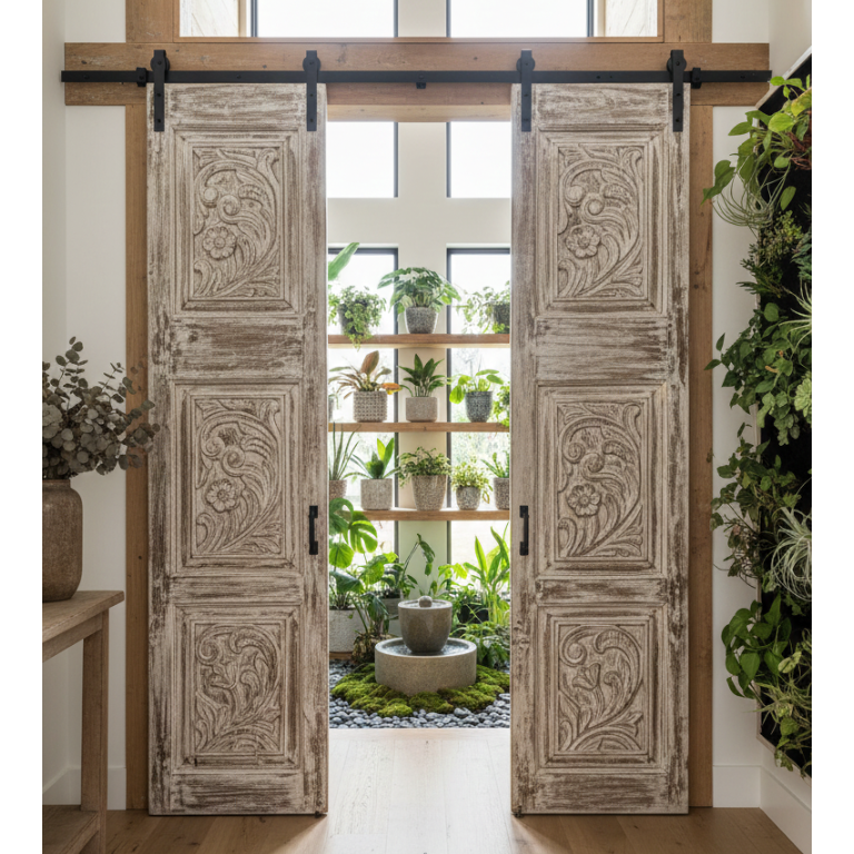 Moody Maximalist Homes Curated with Love: Antique Indian Doors, Bodhi Tree Art