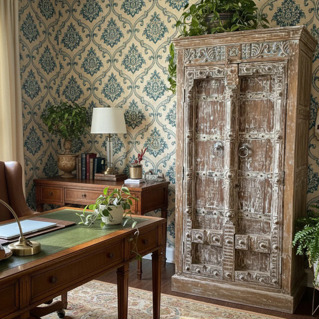 The Collected Home: Earthy Palettes, Botanical Doors, and Bold Turquoise Furniture