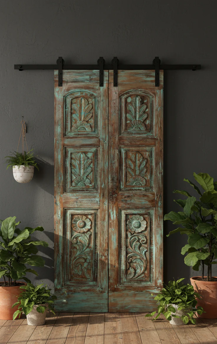 The Collected Home: Earthy Palettes, Botanical Doors, and Bold Turquoise Furniture