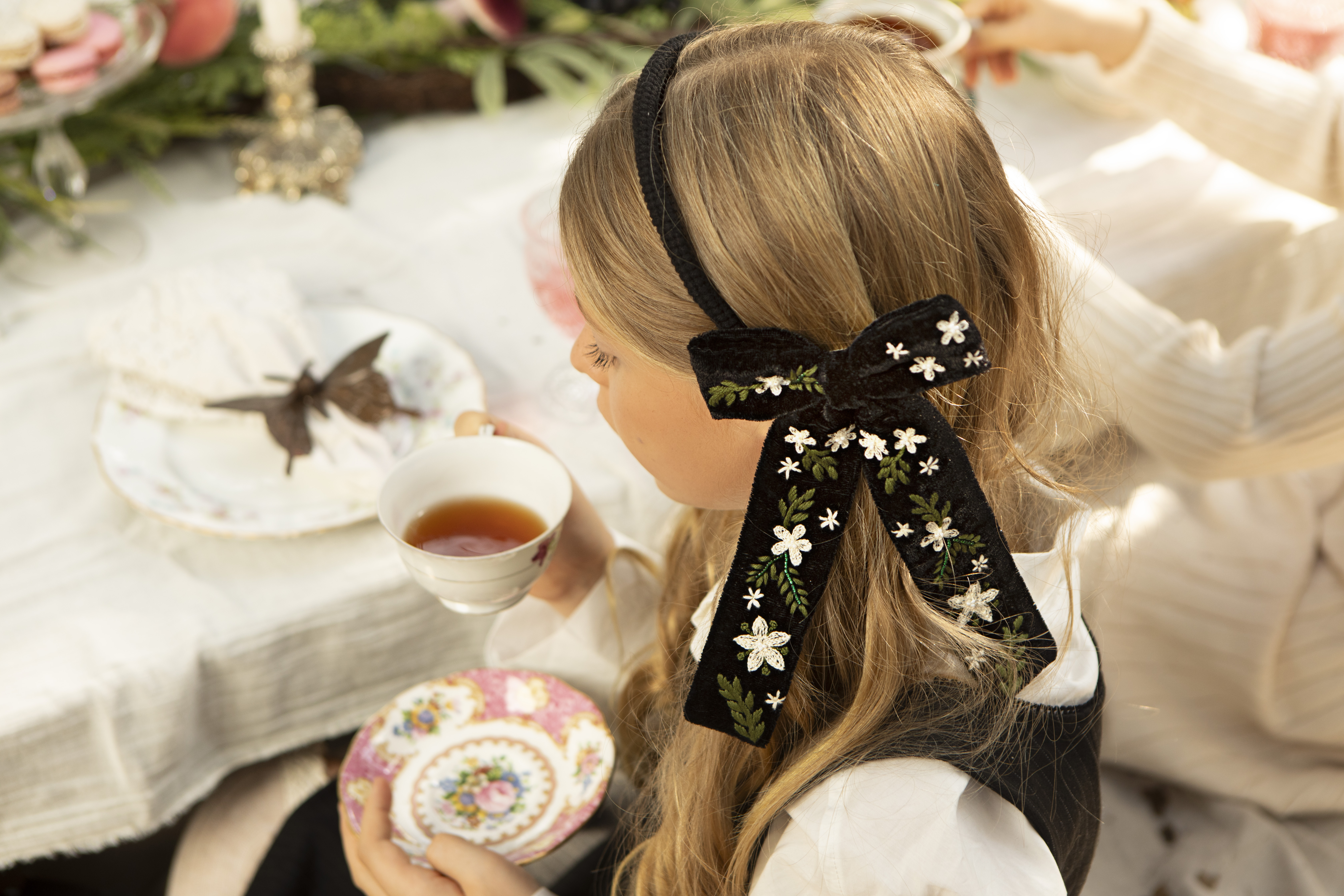 Black Hand embroidered hair clip