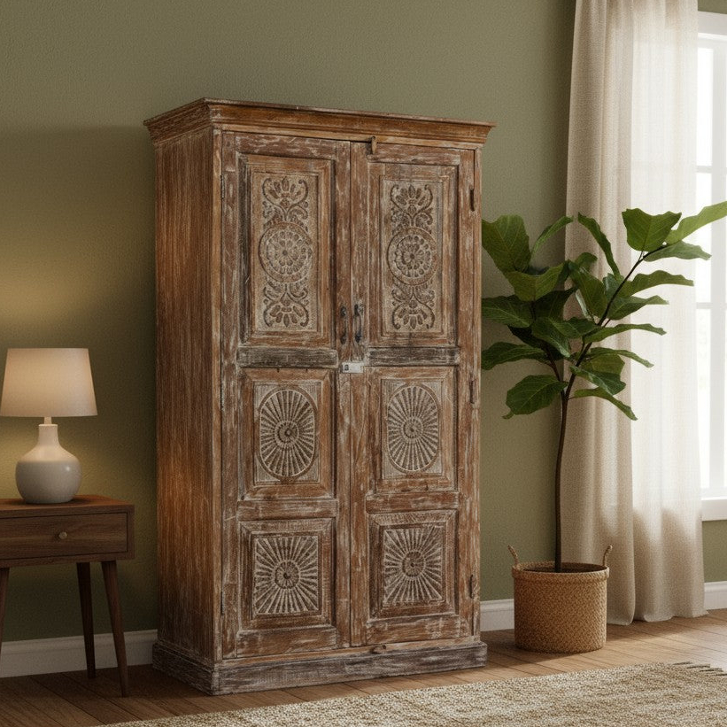 Bohemian Maximalism and the Presence of a Vintage Carved Armoire