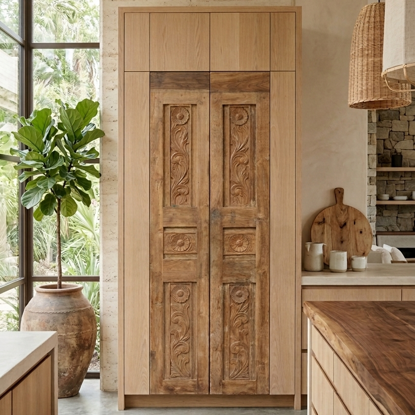 Bohemian Maximalism and the Presence of a Vintage Carved Armoire
