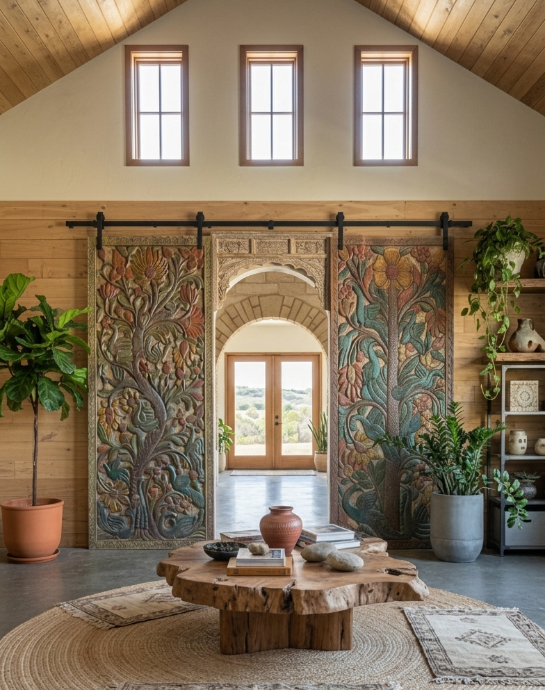 Exploring Maximalist Decor: How Carved Wood Doors Create Bold Interior Design