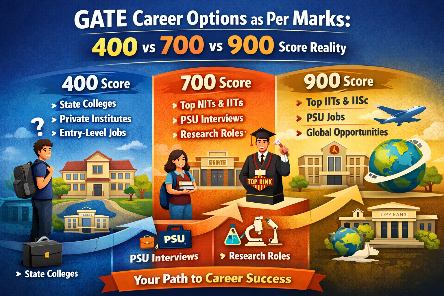 GATE career options as per marks: 400 vs 700 vs 900 Score Reality