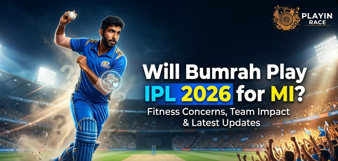 Jasprit Bumrah in Mumbai Indians jersey with fitness concern update for IPL 2026 season, tracked live on Playinrace