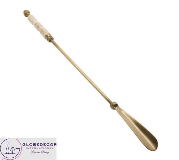 Gold Brass Metal and Ivory Resin Handle Long Shoehorn