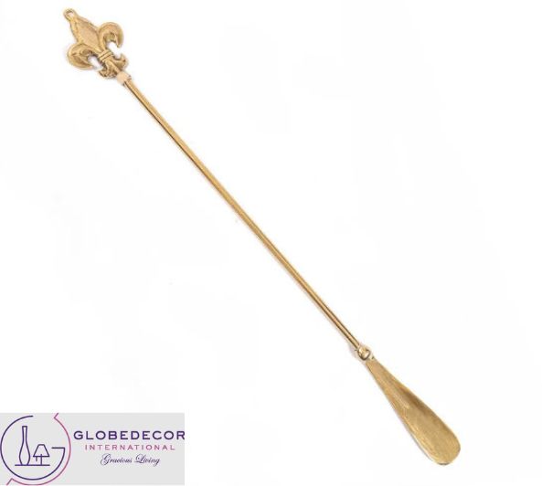 Gold Brass Metal Fleur De Lis Long Shoehorn