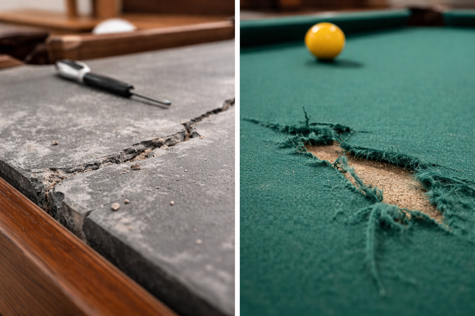 damaged pool table slate from diy moving