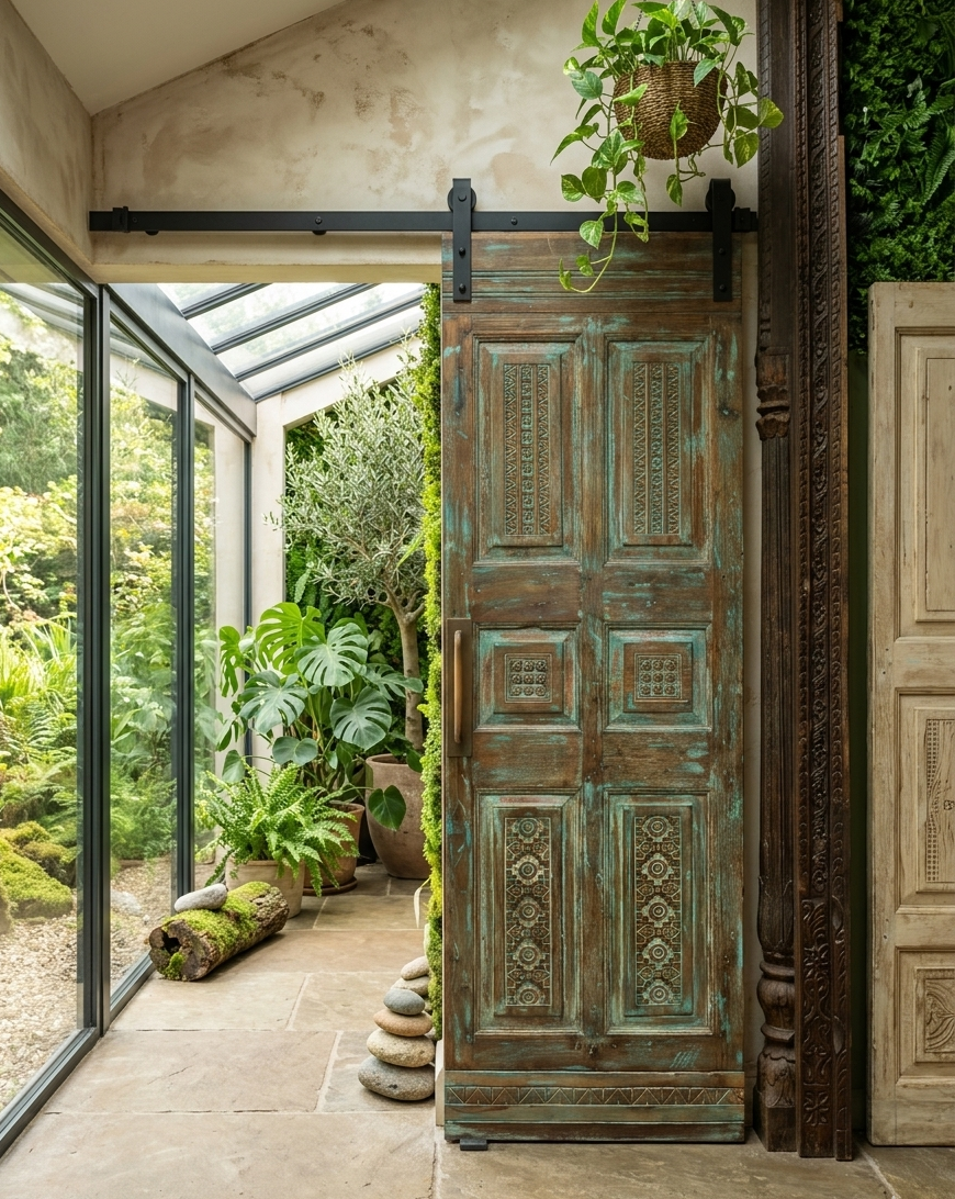 Resort-Style Themed Decor With Carved Barn Doors