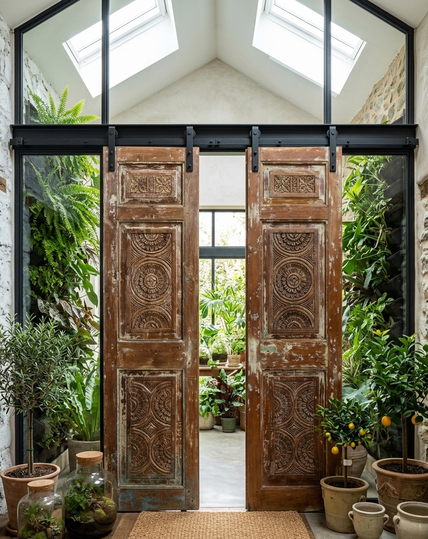 Resort-Style Themed Decor With Carved Barn Doors