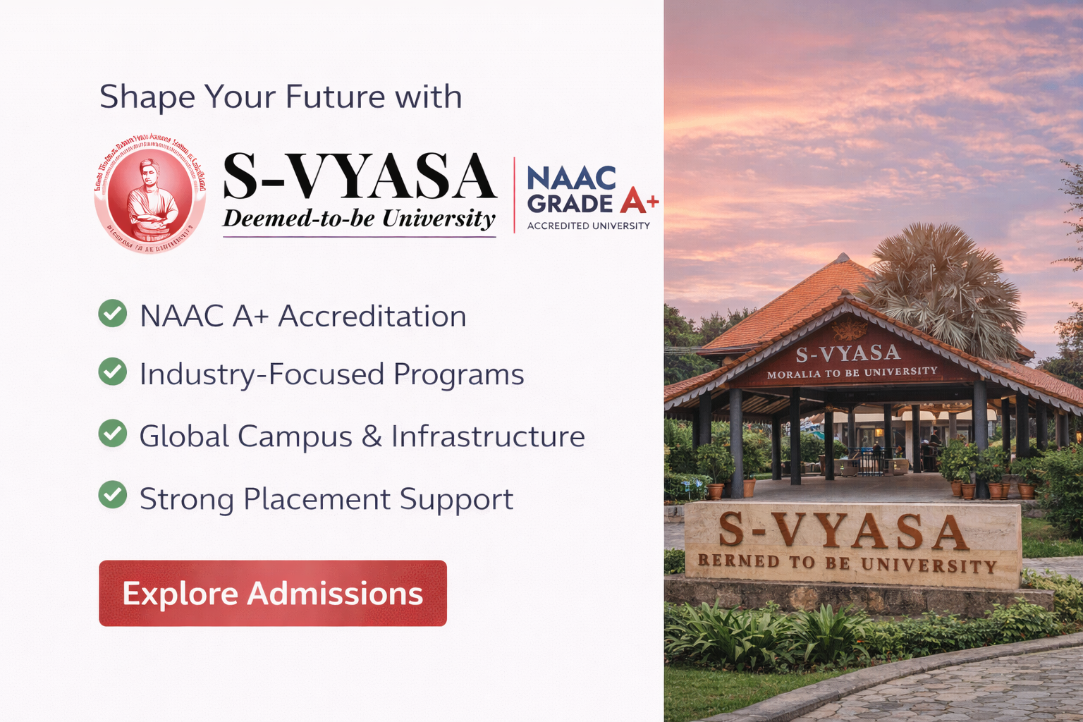 S-VYASA deemed to be university Bangalore offering industry-oriented programs and career opportunities