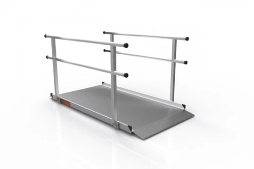 Portable solid surface wheelchair ramp with non-slip aluminum platform for easy access and mobility support