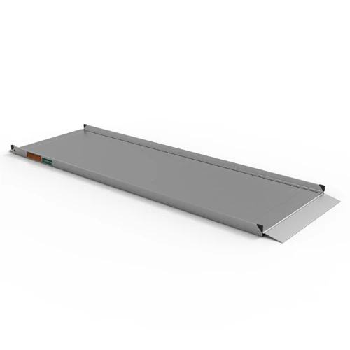 Portable wheelchair ramp with safety handrails and solid surface for disabled access and mobility assistance