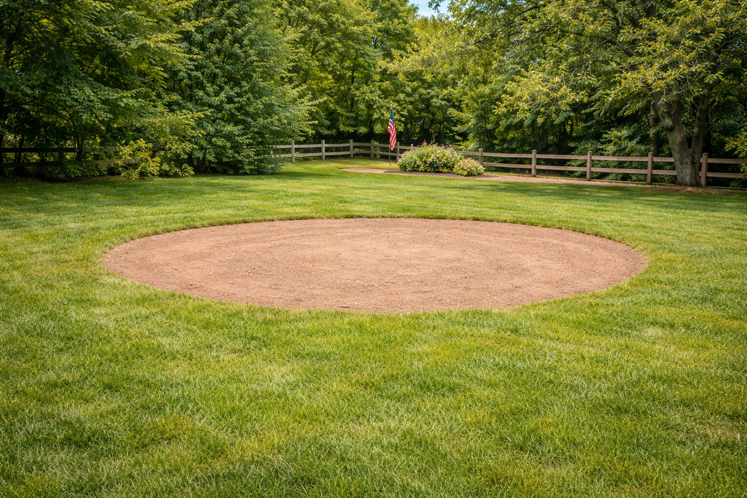 A clear, level backyard area prepared for trampoline installation.