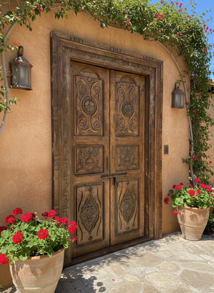 Eclectic Bohemian Ranch Farmhouse Decor: The Art of Rustic Carved Doors