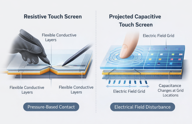 Resistive vs Projective Capacitive Touch Screens in Industrial Applications
