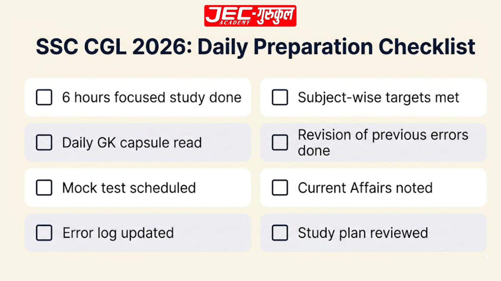 SSC CGL 2026 daily preparation checklist for serious aspirants