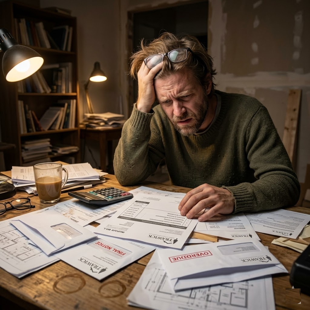 Homeowner stressed over unexpected home repair costs