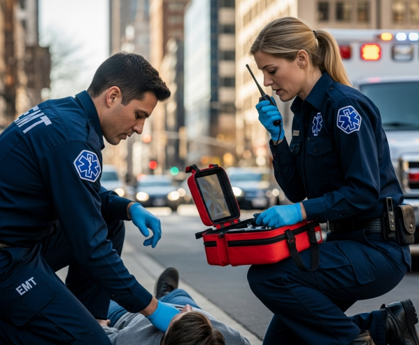Two EMTs working together