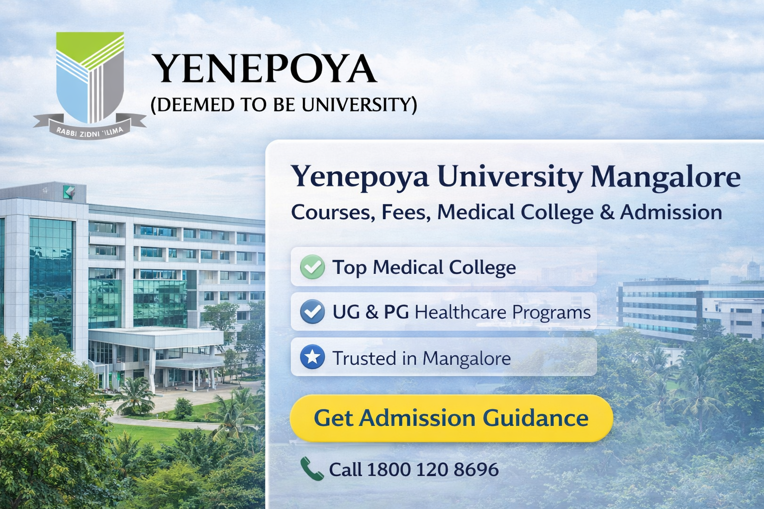 Yenepoya University Mangalore campus with medical college, courses, fees, and admission details for healthcare programs