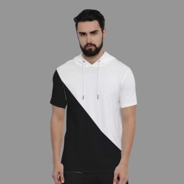 Hoodler Half Sleeve Black & White Color Block T-Shirt for men