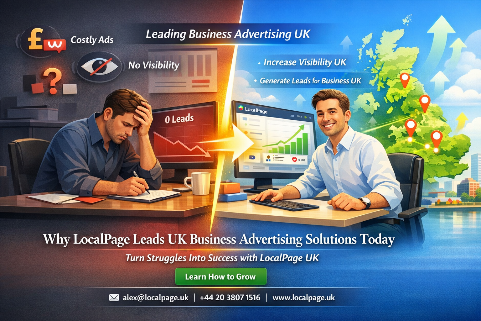 LocalPage dashboard showing UK business advertising and local SEO tools
